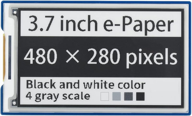 Waveshare 3.7inch E-Paper E-Ink Display HAT Compatible with Raspberry Pi4B/3B+/3B/2B/B+/A+/Zero/Zero W/WH/Zero 2W 480×280 Pixels Black/White 4 Grey Scales SPI Interface Supports Partial Refresh - Image 1